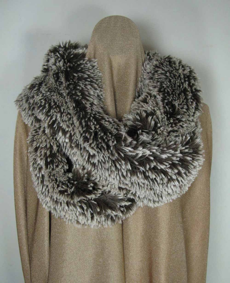 Infinity Scarf in Silver-Tipped Brown Faux Fur
